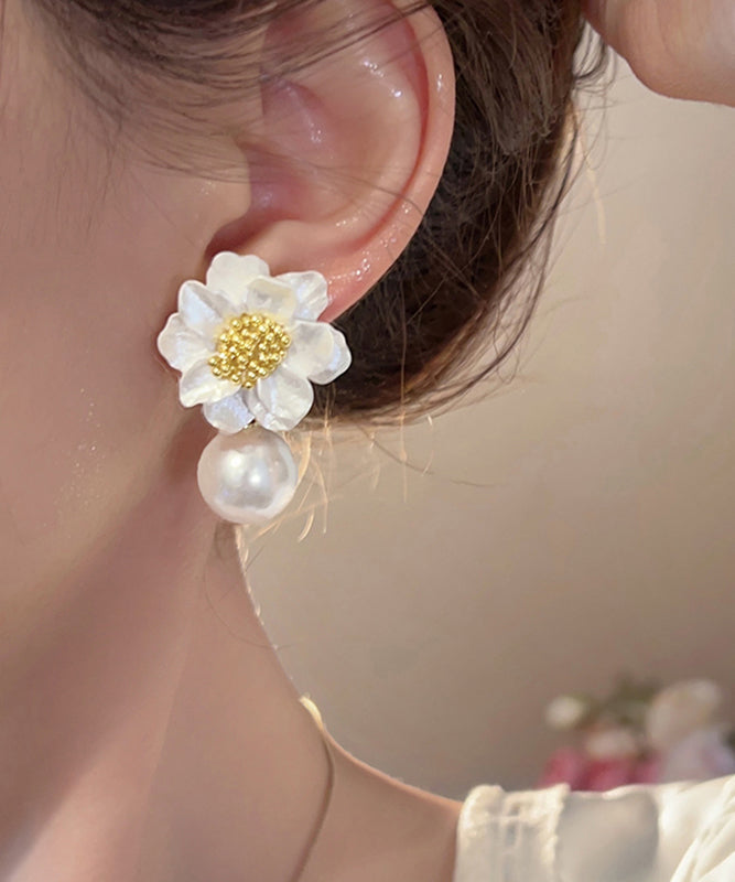 Original Design White Acrylic Alloy Pearl Stud Earrings