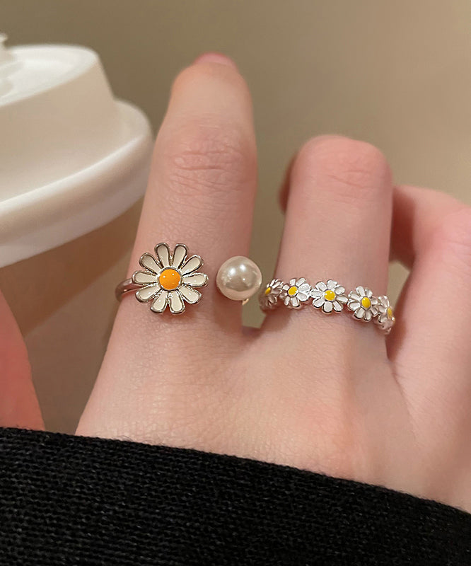 Original White Copper Glaze Pearl Open Rings Two Piece Set
