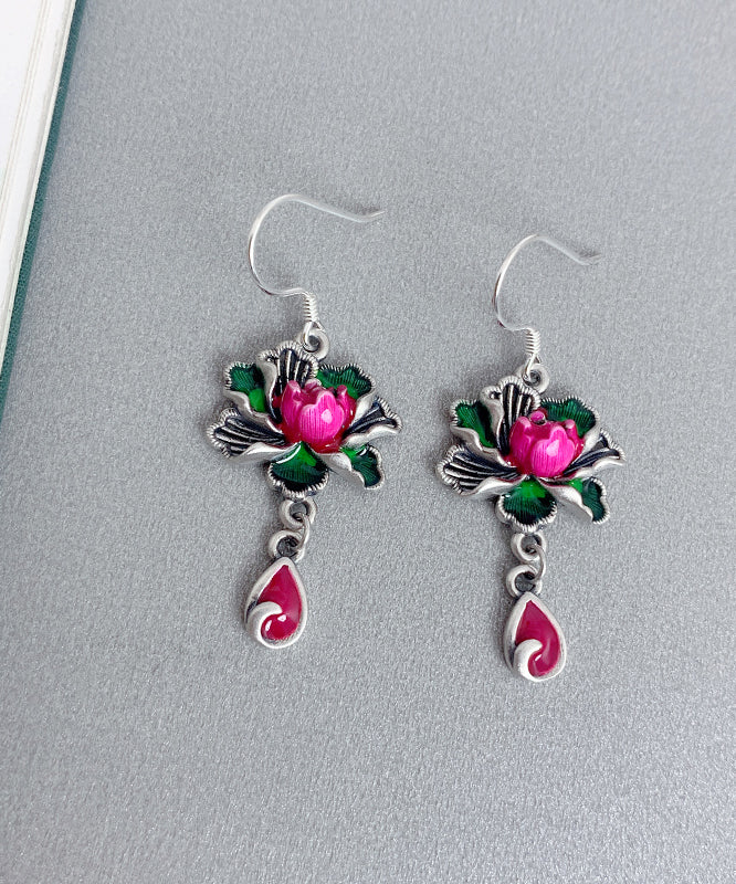Rose Sterling Silver Lotus Watch Drop Tassel Drop Earrings