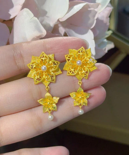 Gold Sterling Silver Overgild Pearl Drop Earrings