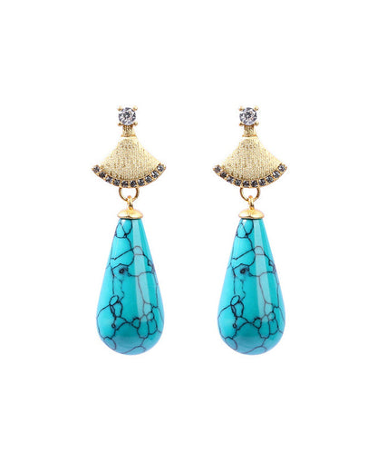 Light Green Copper Overgild Zircon Turquoise Water Drop Drop Earrings