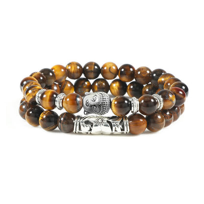 Buddha Stones 2pcs Natural Crystal Agate Buddha Protection Bracelet