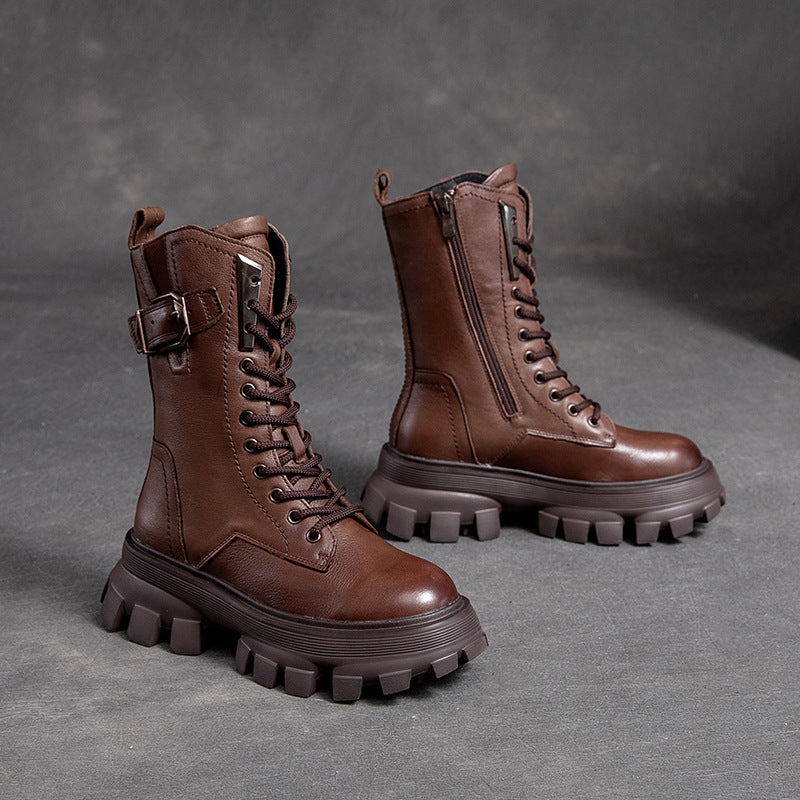 Shu Autumn Color Retro Belt Buckle Muffin Boots