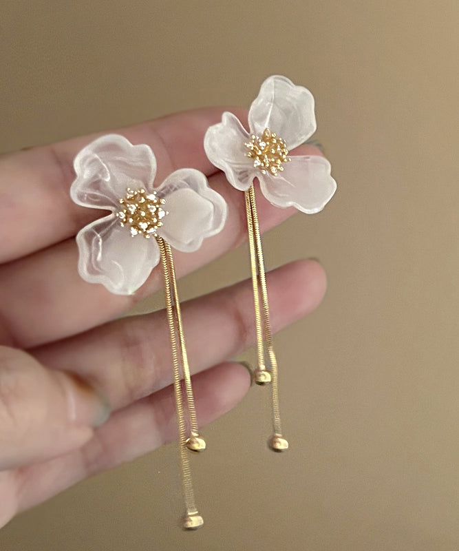 Classy White Acrylic Alloy Tassel Drop Earrings