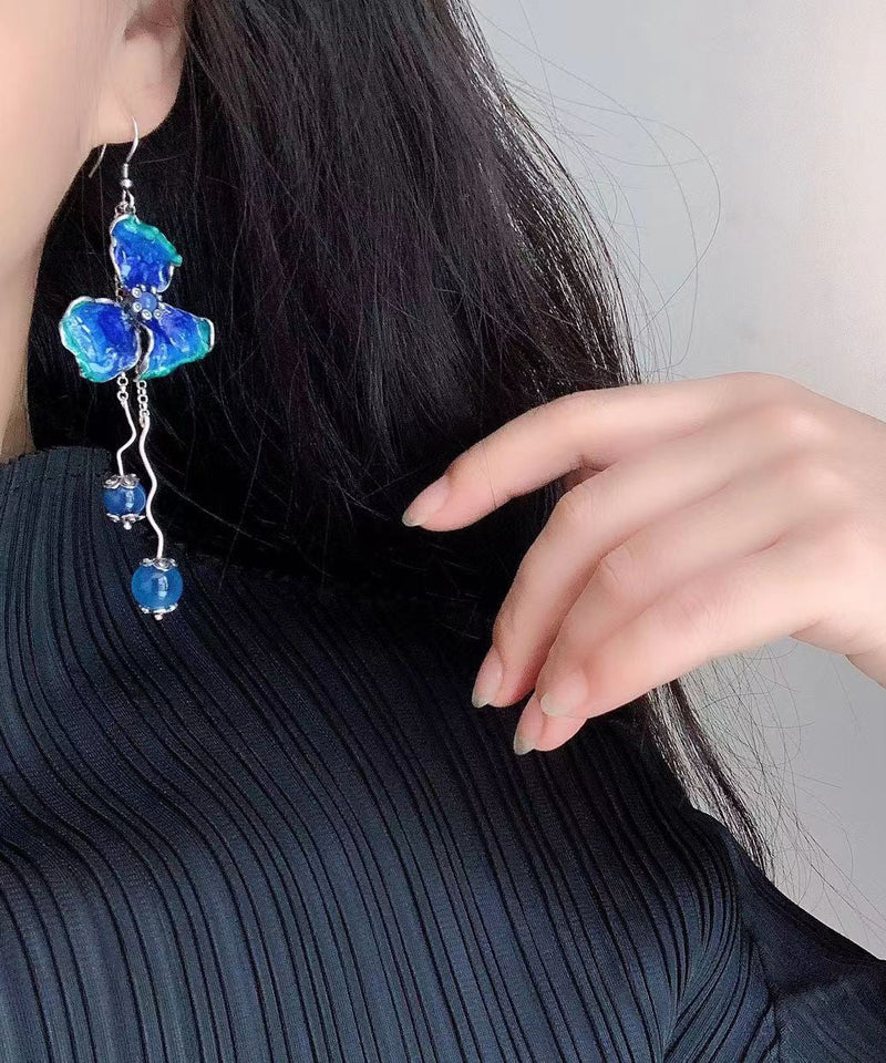 Classy Blue Sterling Silver Agate Drop Earrings