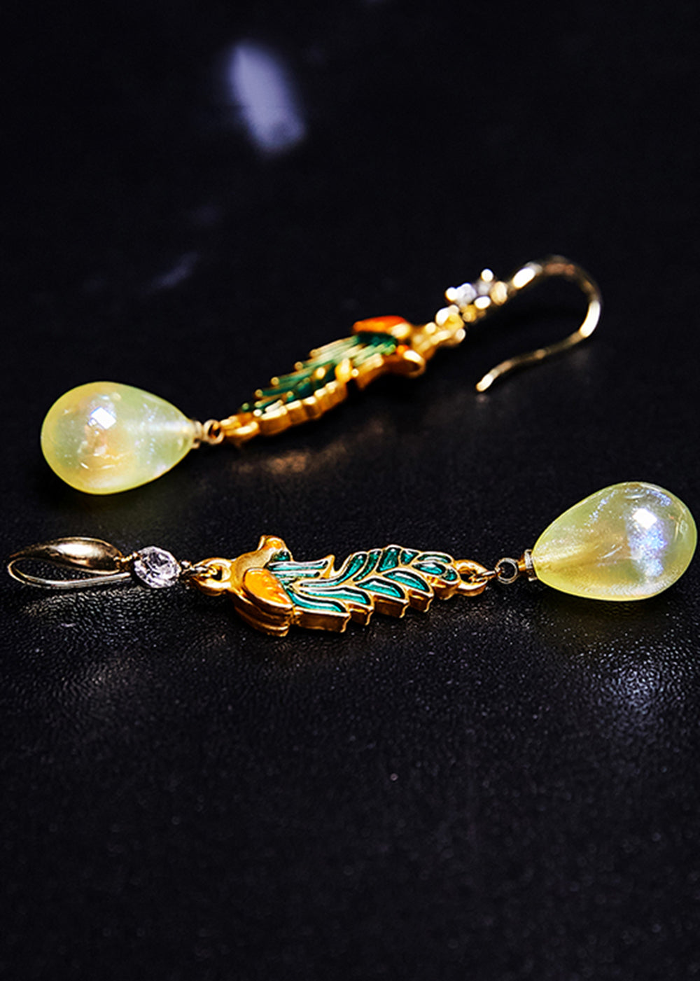 Diy Light Yellow Water Droplet Gilding Drop Earrings
