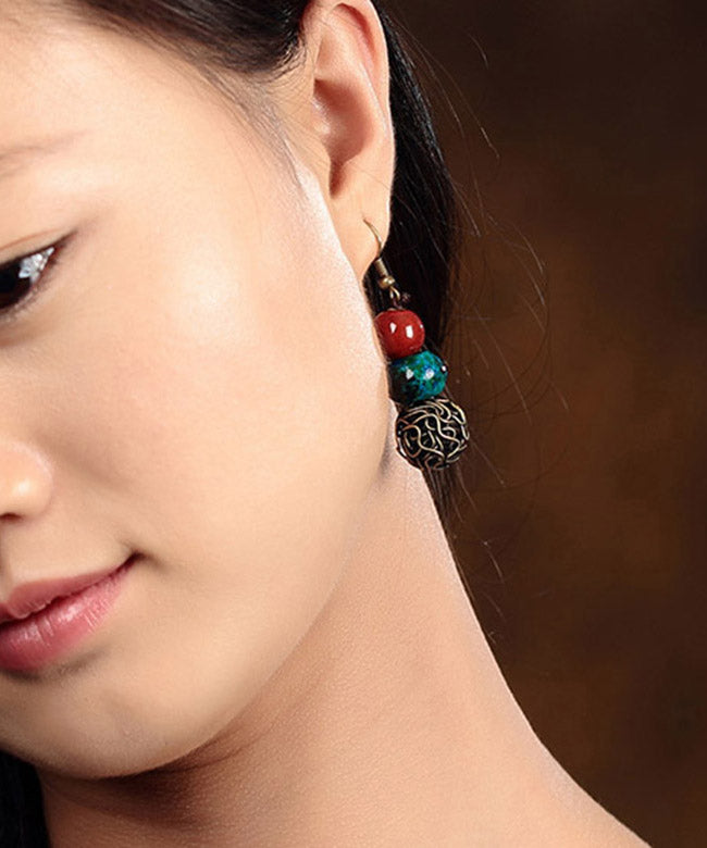 Red Sterling Silver Overgild Drop Jade Ceramics Earrings