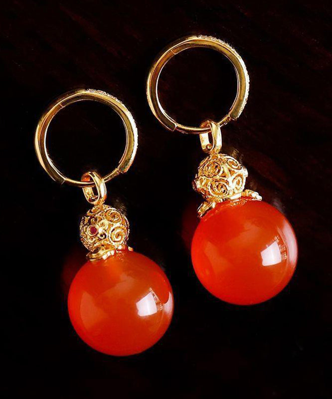 Red Sterling Silver Overgild Zircon Inlay Agate Drop Earrings