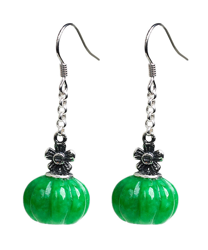 Green Sterling Silver Jade Pumpkin Drop Earrings