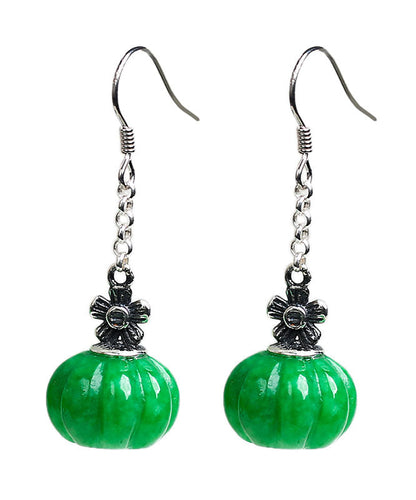 Green Sterling Silver Jade Pumpkin Drop Earrings