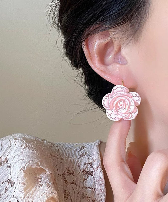 Pink Acrylic Rose Stud Earrings