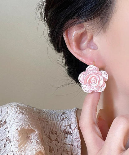 Pink Acrylic Rose Stud Earrings