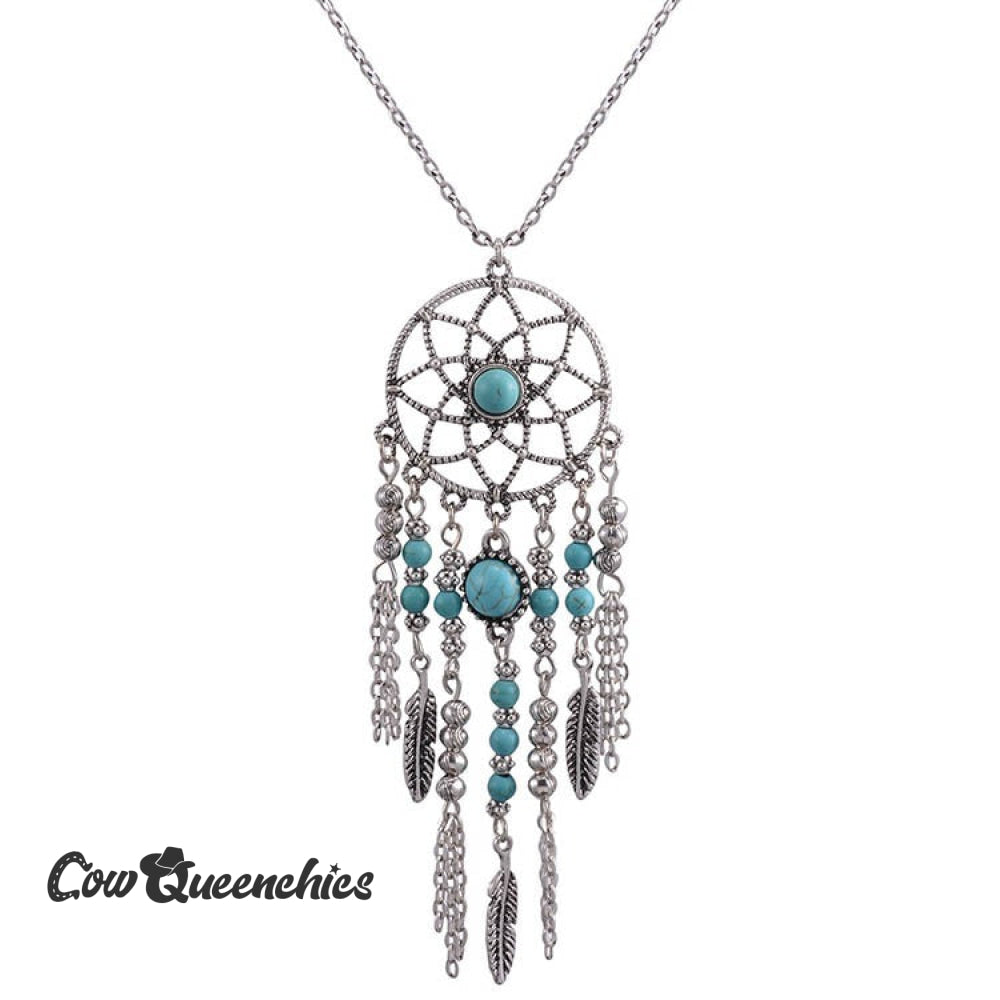 Feather Turquoise Tassel Necklace