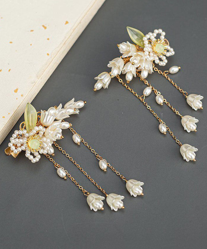 White Pearl Resin Coloured Glaze Tassel Hairpin