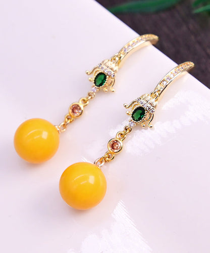 Diy Yellow Sterling Silver Overgild Beeswax Ball Drop Earrings