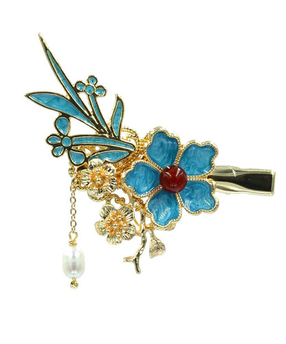 Chinese Style Blue Sterling Silver Overgild Pearl Tassel Hairpin