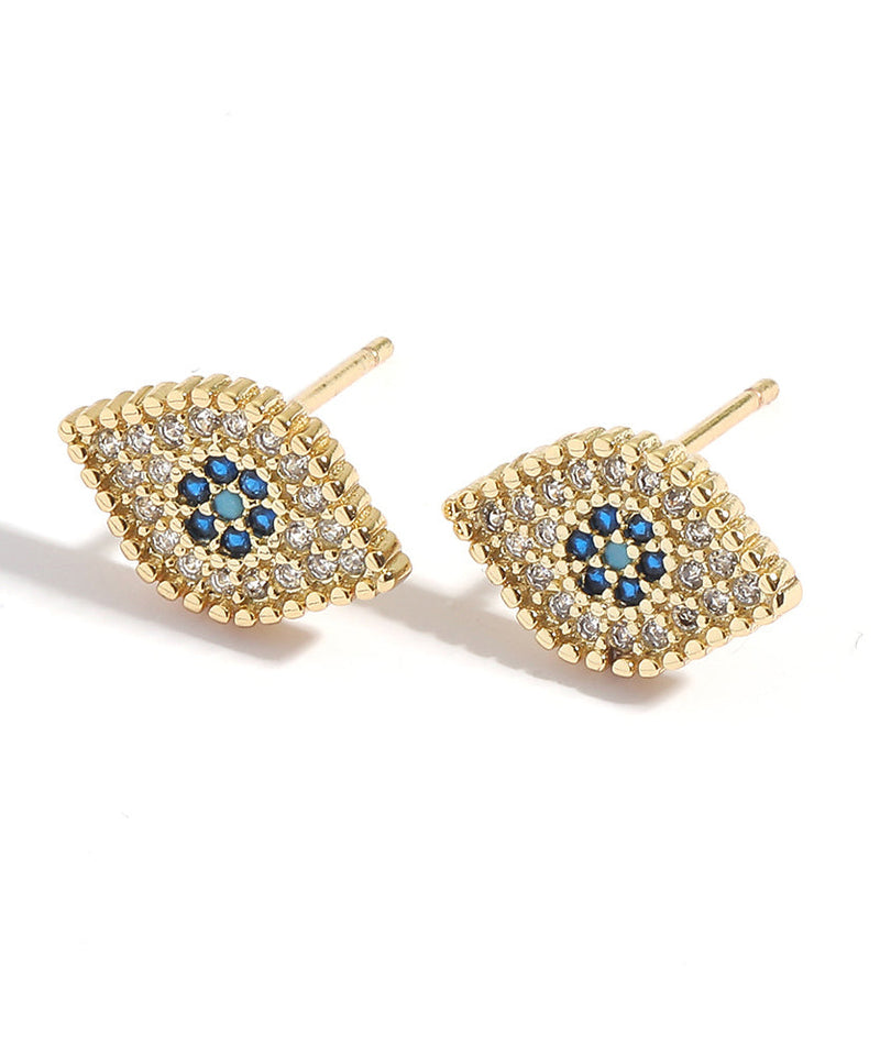 Blue Copper Zircon Gem Stone Stud Earrings