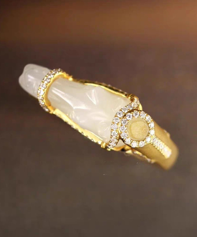 Gold Horse Head Jade Zircon 14k Gold Rings