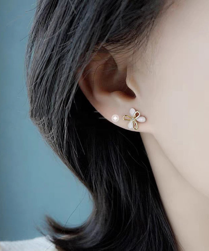 Brief White Copper Alloy Hollow Out Stud Earrings