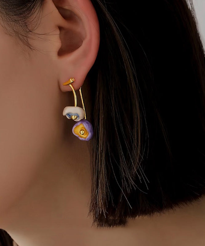 Retro Multicolor Copper Overgild Enamel Drip Glaze Drop Earrings