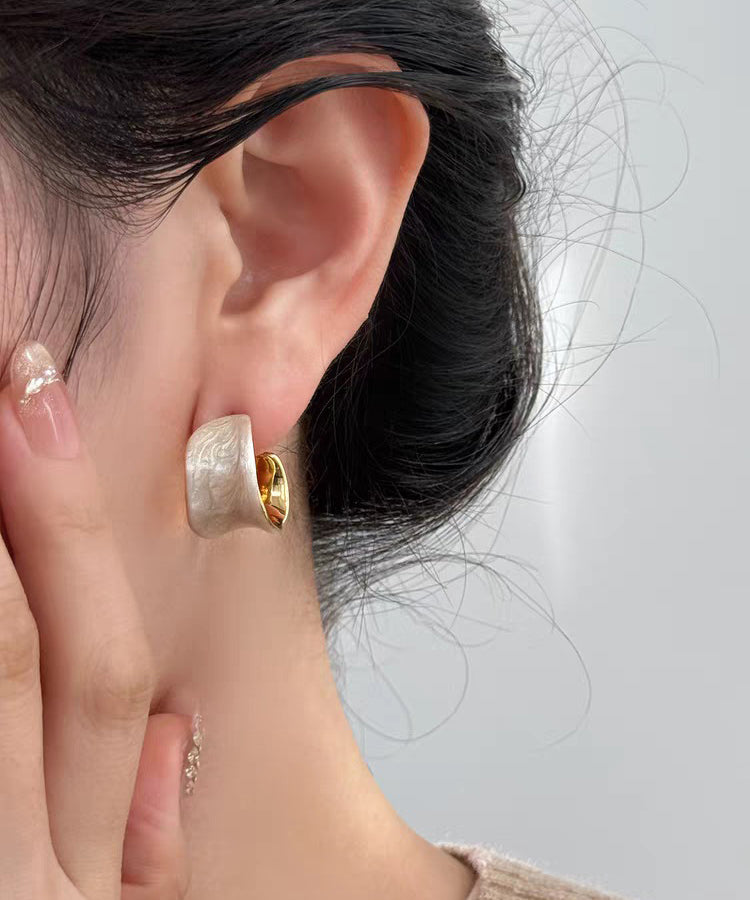 White Copper Overgild Enamel Hoop Earrings