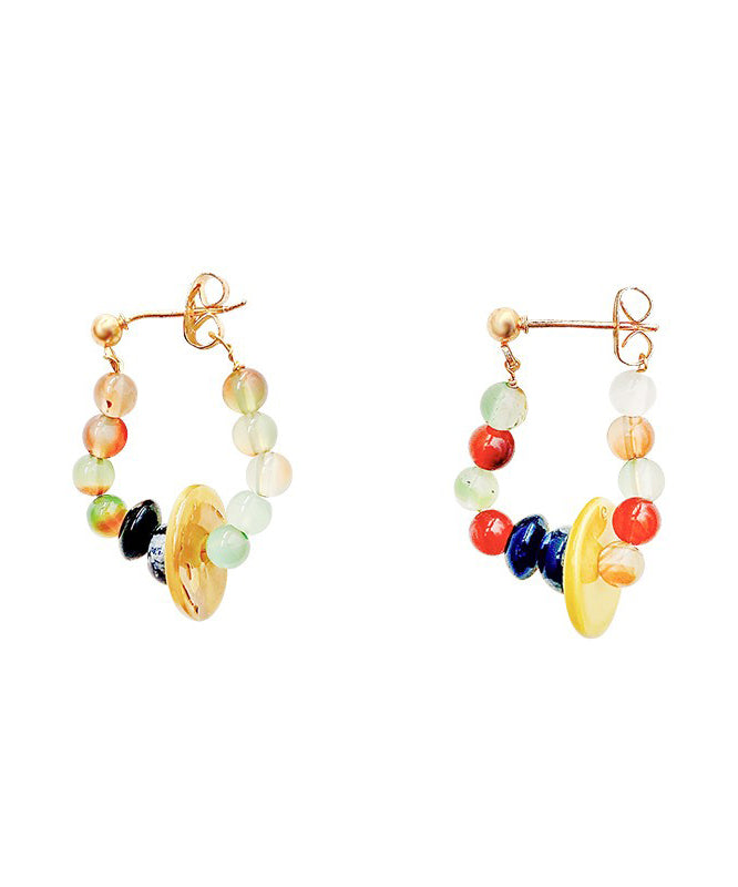 Rainbow Sterling Silver Alloy Beading Hoop Earrings