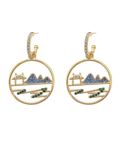 Blue Alloy Zircon Landscape Drop Earrings