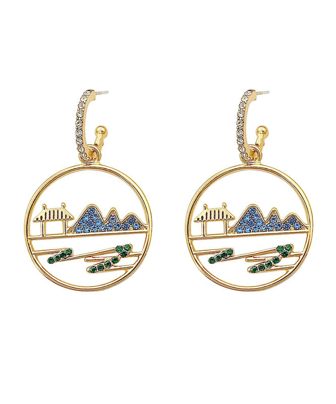 Blue Alloy Zircon Landscape Drop Earrings