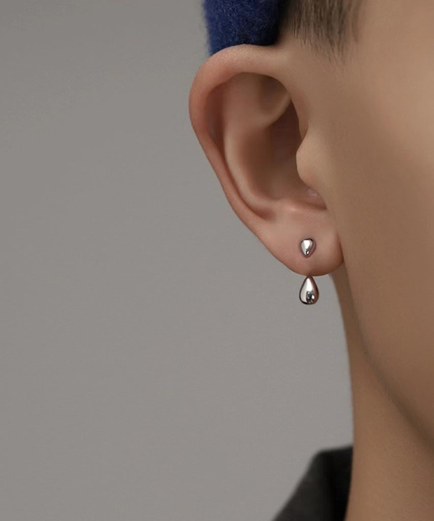 Fine Silk Sterling Silver Water Drop Stud Earrings