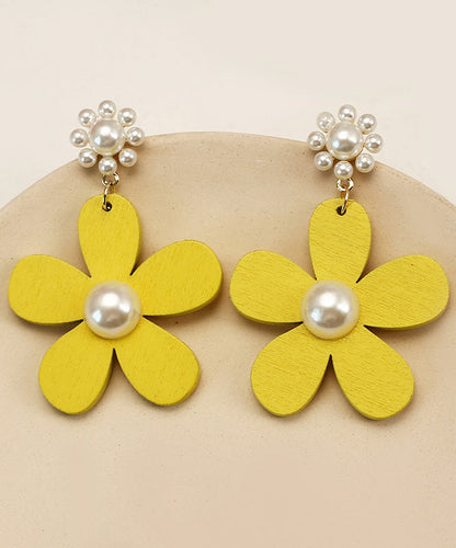 Classy Yellow Daisy Pearl Drop Earrings