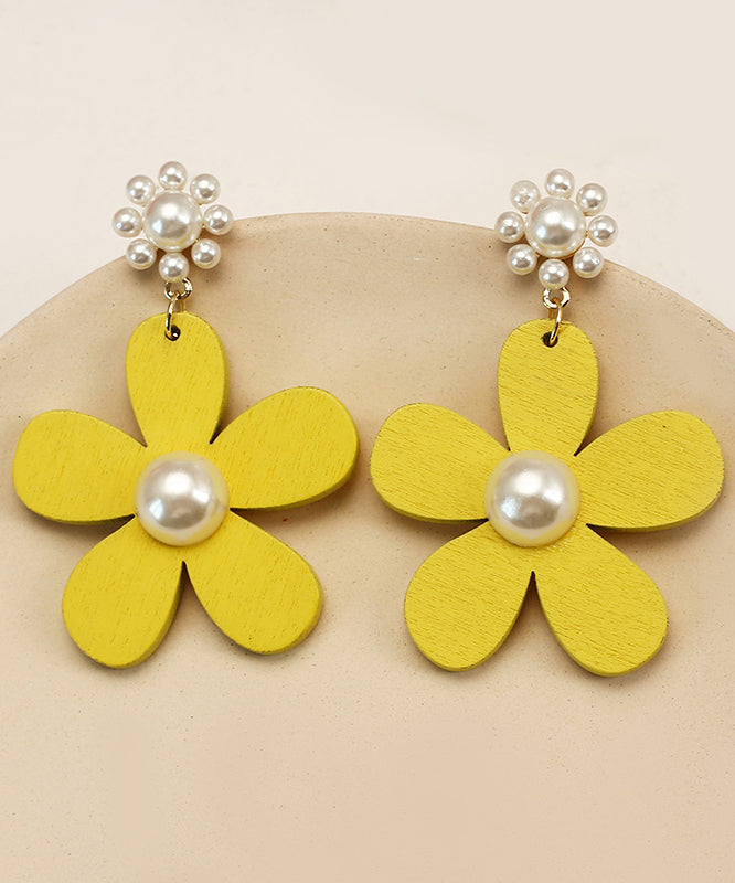 Classy Yellow Daisy Pearl Drop Earrings