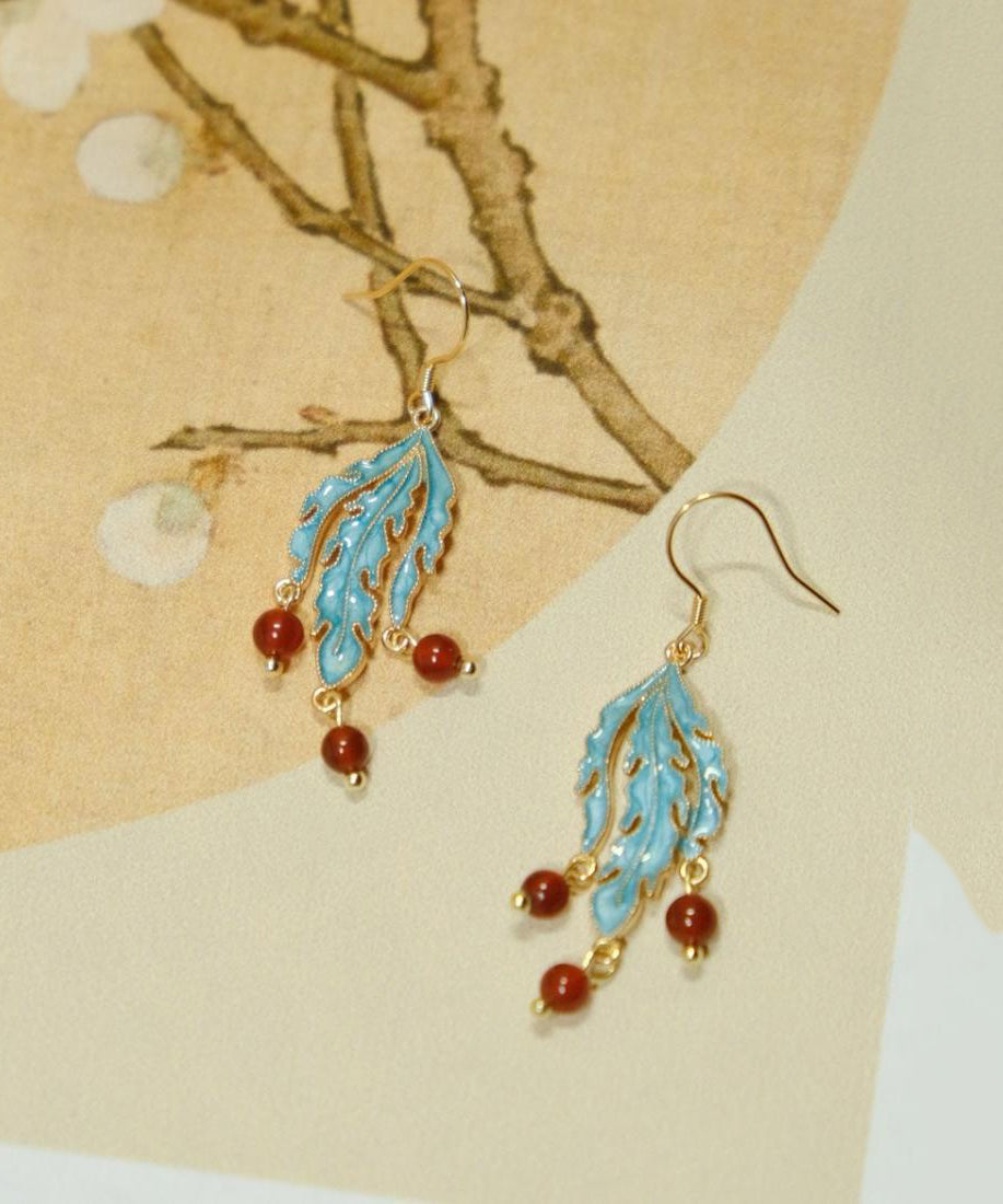 Retro Blue Sterling Silver Overgild Agate Cloisonne Drop Earrings
