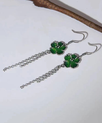 Green Tassel Patchwork Silver Drop Earrings