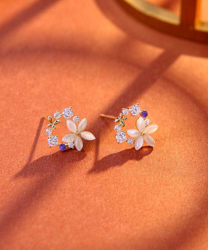 Unique Gold Sterling Silver Alloy Zircon Stud Earrings
