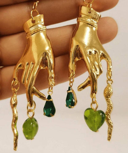 Diy Gold Copper Overgild Love Crystal Palm Drop Earrings