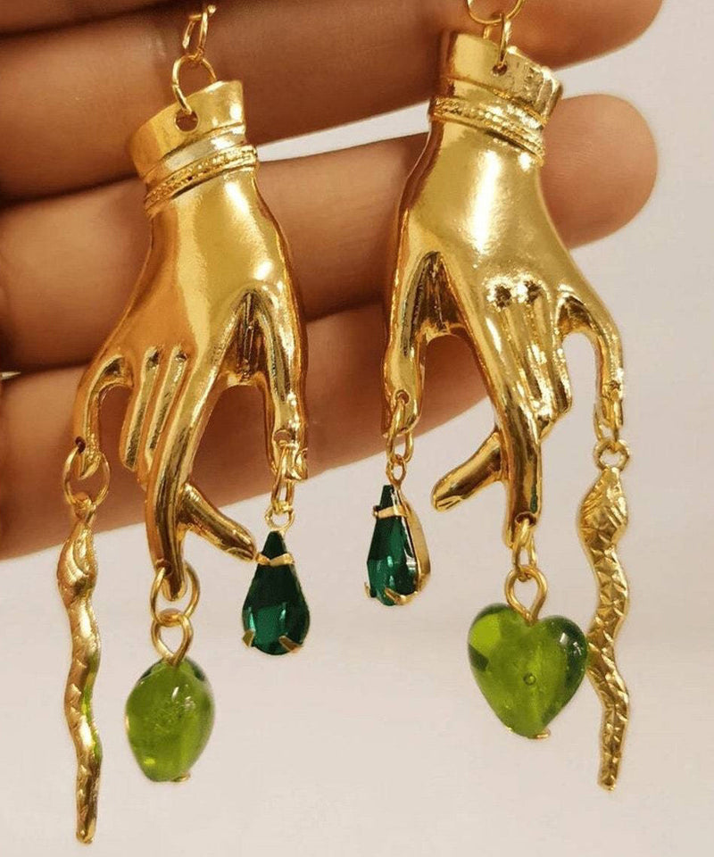 Diy Gold Copper Overgild Love Crystal Palm Drop Earrings