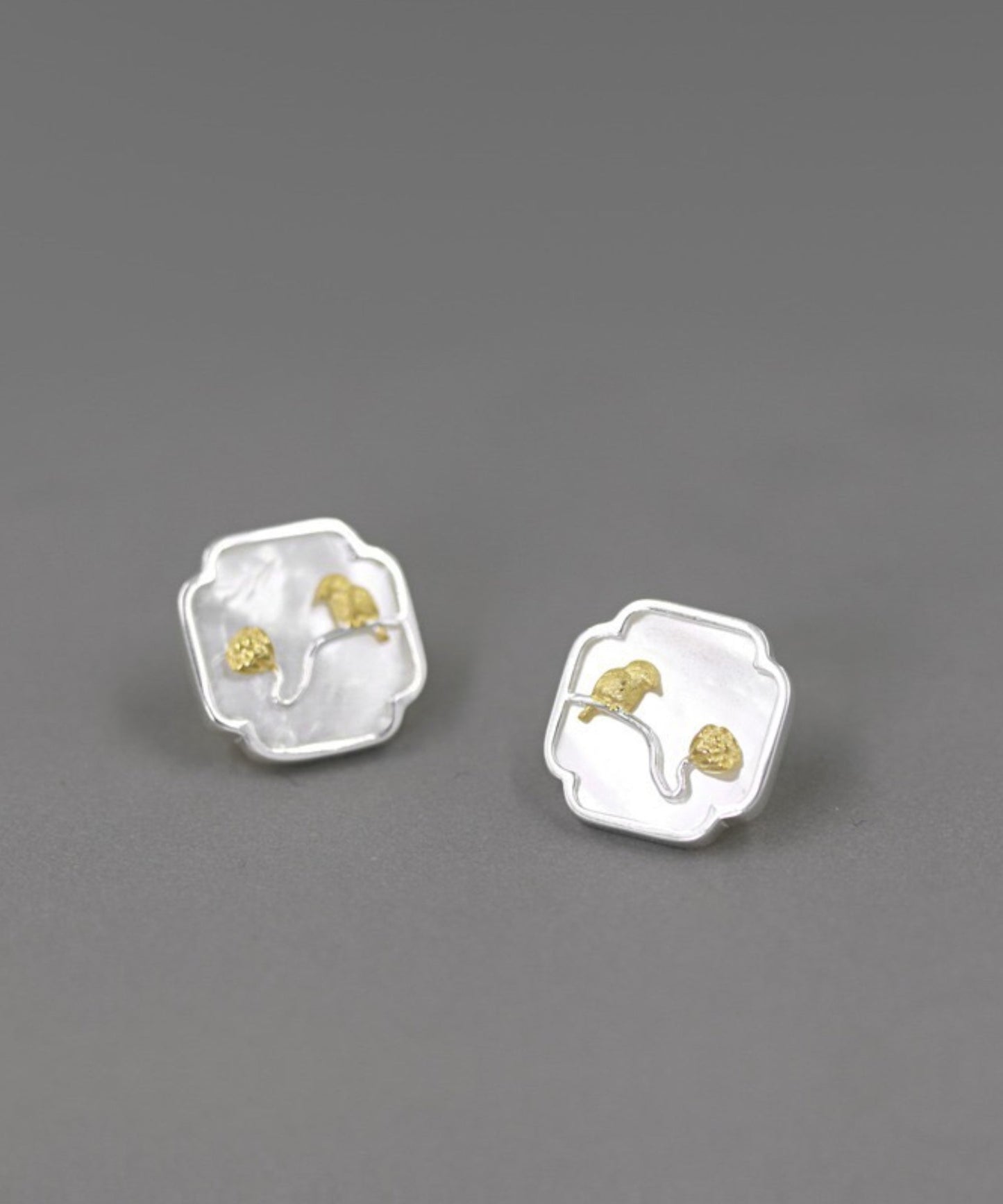Art White Sterling Silver Shell Little Bird Tassel Drop Earrings