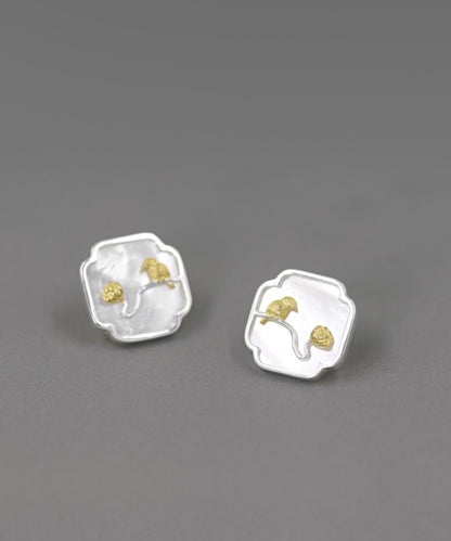 Art White Sterling Silver Shell Little Bird Tassel Drop Earrings