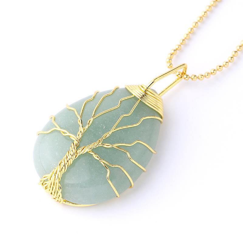 Buddha Stones Natural Quartz Crystal Tree of Life Healing Energy Necklace Pendant