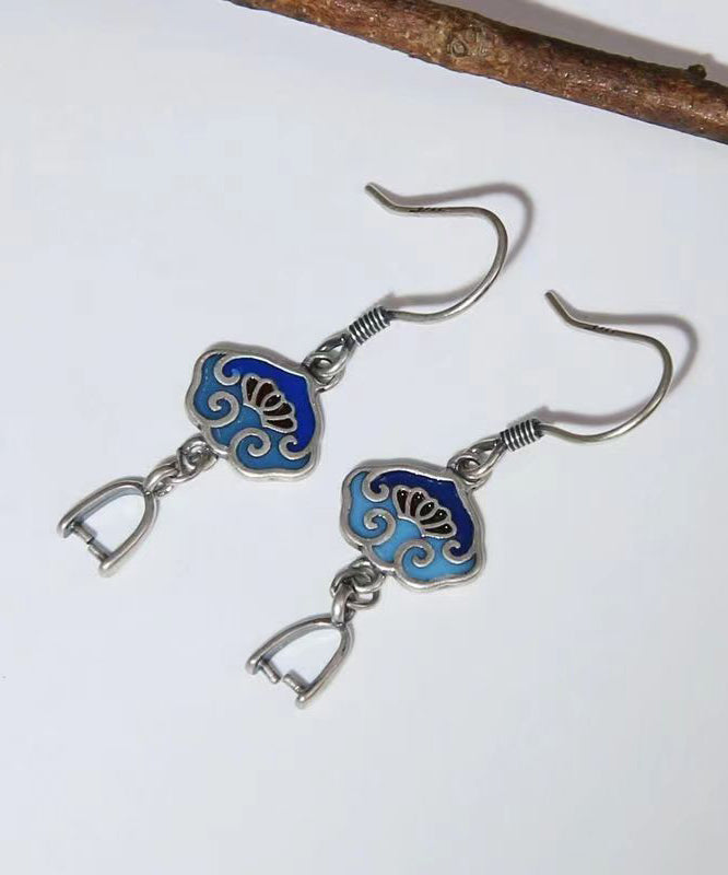 Diy Blue Patchwork Silver Drop Earrings