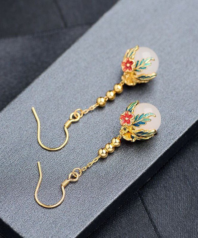 Gold Sterling Silver Jade Enamel Drop Earrings