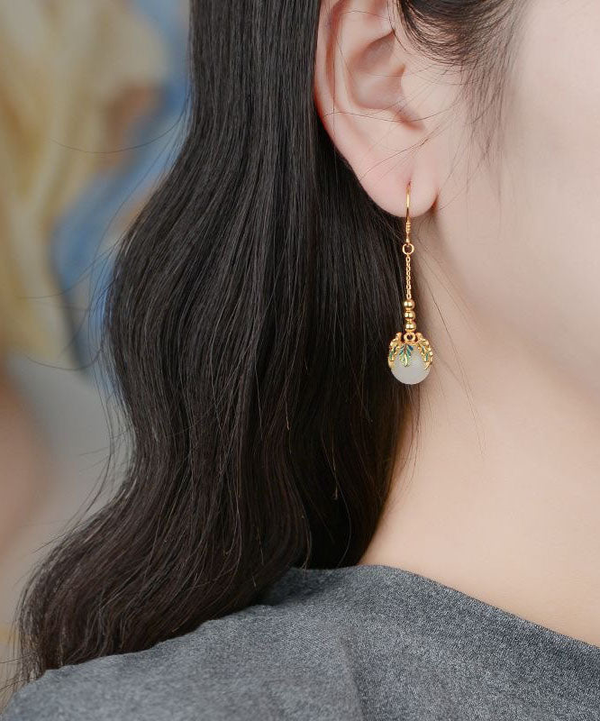Gold Sterling Silver Jade Enamel Drop Earrings