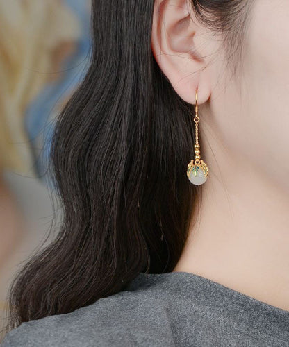 Gold Sterling Silver Jade Enamel Drop Earrings