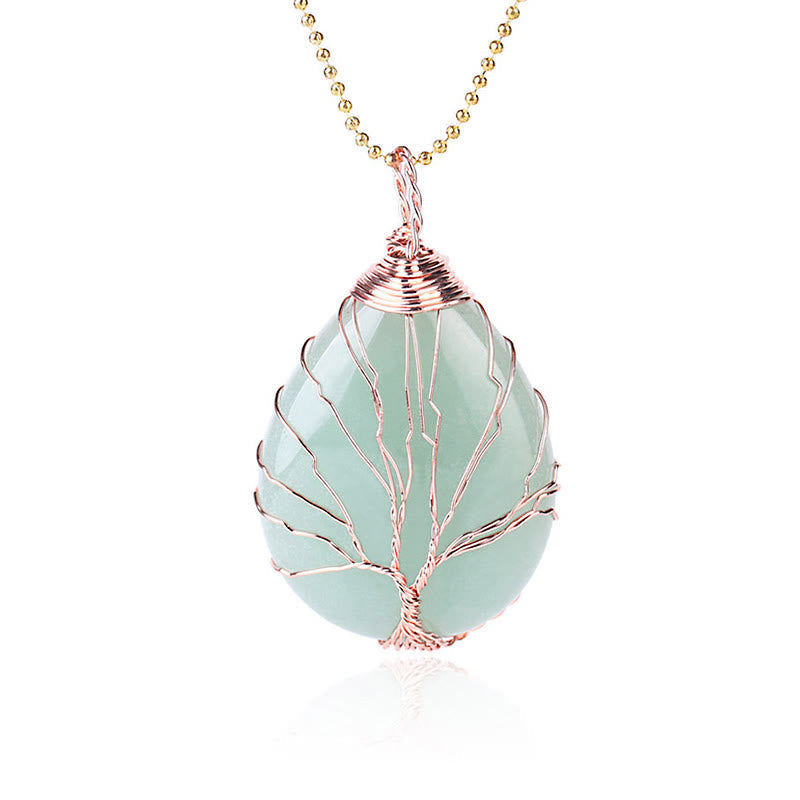 Buddha Stones Natural Quartz Crystal Tree of Life Healing Energy Necklace Pendant