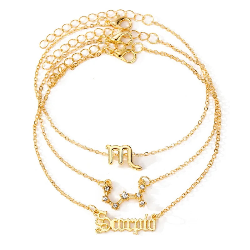 Celestial Trio: Star Zodiac Anklet Set