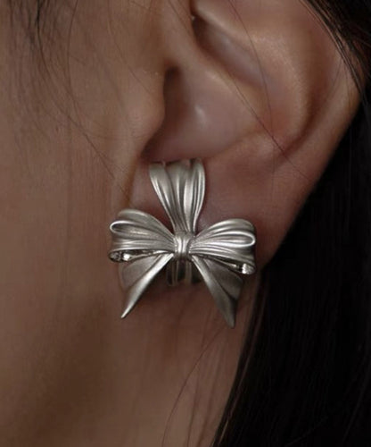 Silk Sterling Silver Bow Stud Earrings