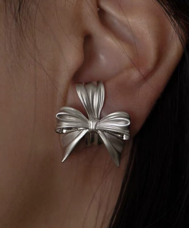 Silk Sterling Silver Bow Stud Earrings