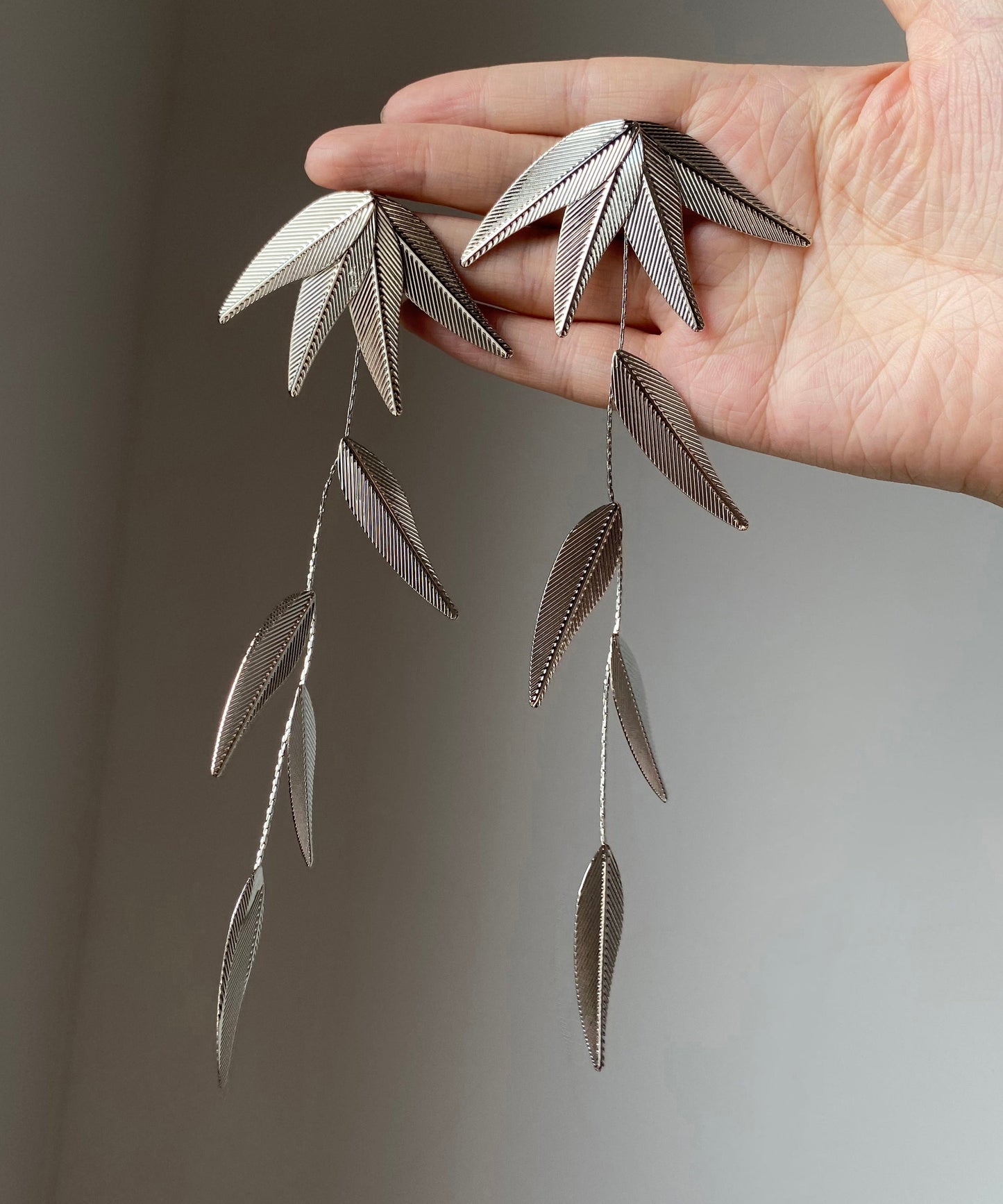 Silk Sterling Silver Bamboo Leaf Tassel Drop Earrings
