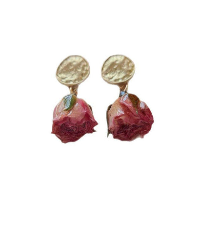 Retro Gold Sterling Silver Alloy Rose Drop Earrings