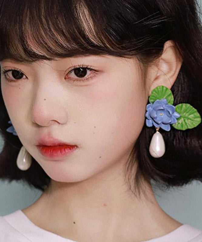 Blue Lotus Acrylic Resin Drop Earrings